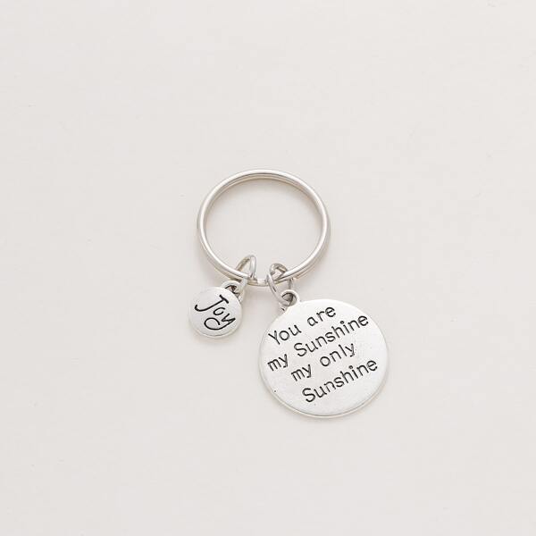 

Slogan Graphic Metal Keychain, Antique silver