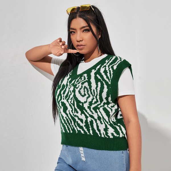 

Plus Zebra Stripe Knit Top, Green