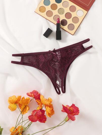 Spicy Aura Floral Lace Crotchless Panty Lingerie