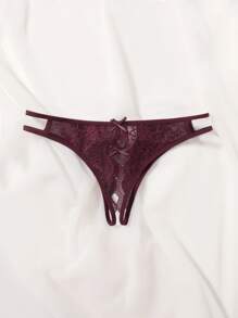 花卉蕾丝开裆内裤内衣 - 中紫紅色 - 查看 3