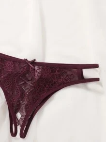 花卉蕾丝开裆内裤内衣 - 中紫紅色 - 查看 4