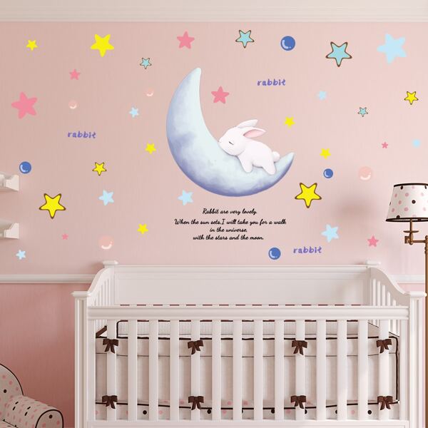 

Cartoon Rabbit Print Kids Wall Sticker, Multicolor