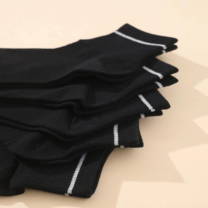 

5pairs Striped Print Ankle Socks, Black
