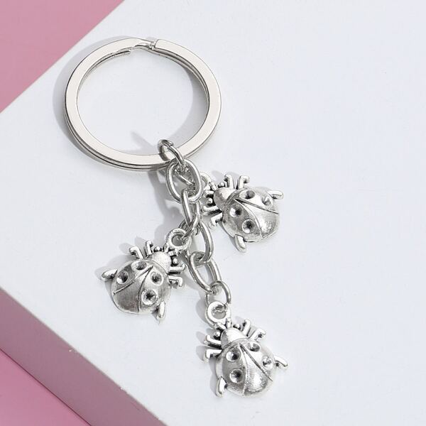 

Ladybug Charm Keychain, Silver