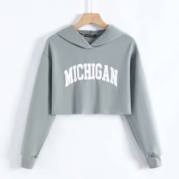 

Letter Graphic Drop Shoulder Hoodie, Mint green