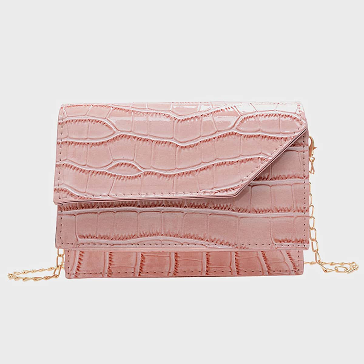 

Croc Embossed Chain Crossbody Bag, Pink