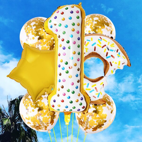 

9pcs Number One Donut Balloon Set, Multicolor