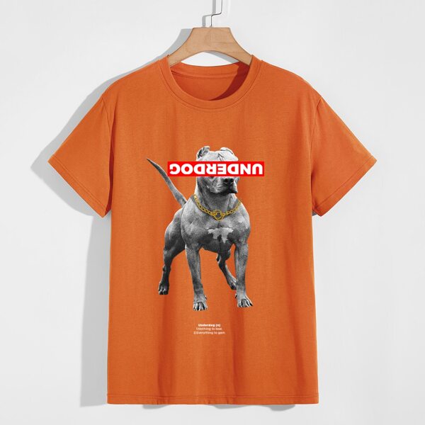 

Men Letter & Dog Graphic Tee, Orange