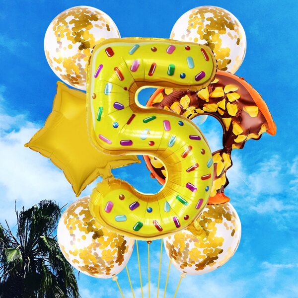

9pcs Number Two Donut Balloon Set, Multicolor