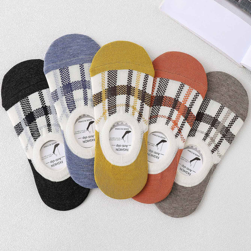 

5pairs Plaid Invisible Socks, Multicolor