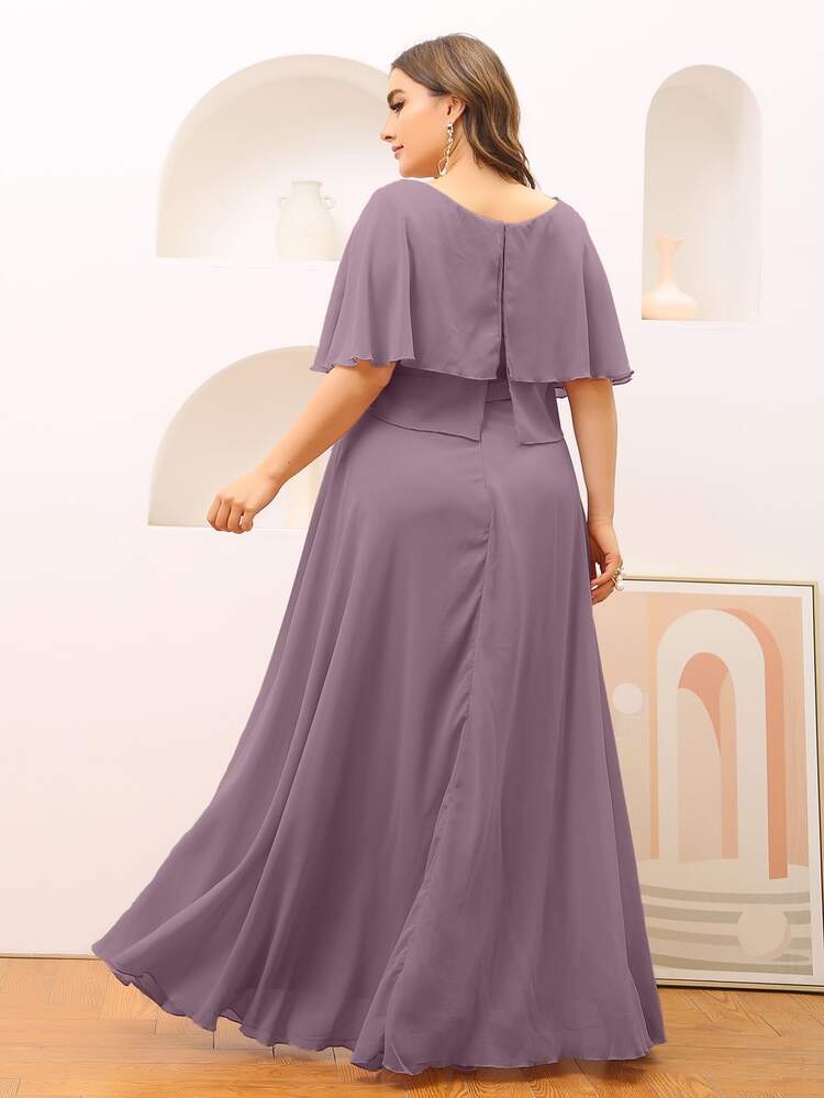 Camada Tiered Simples elegante Vestido de Tamanho Grande - Roxo - Visão 2