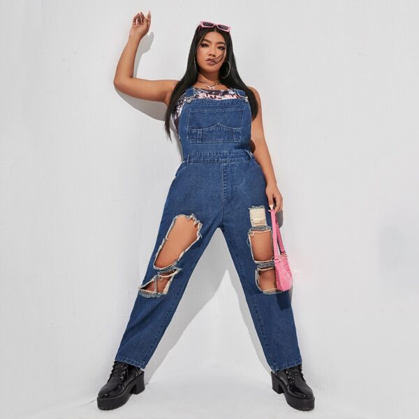 

Plus Ripped Denim Overalls, Dark wash