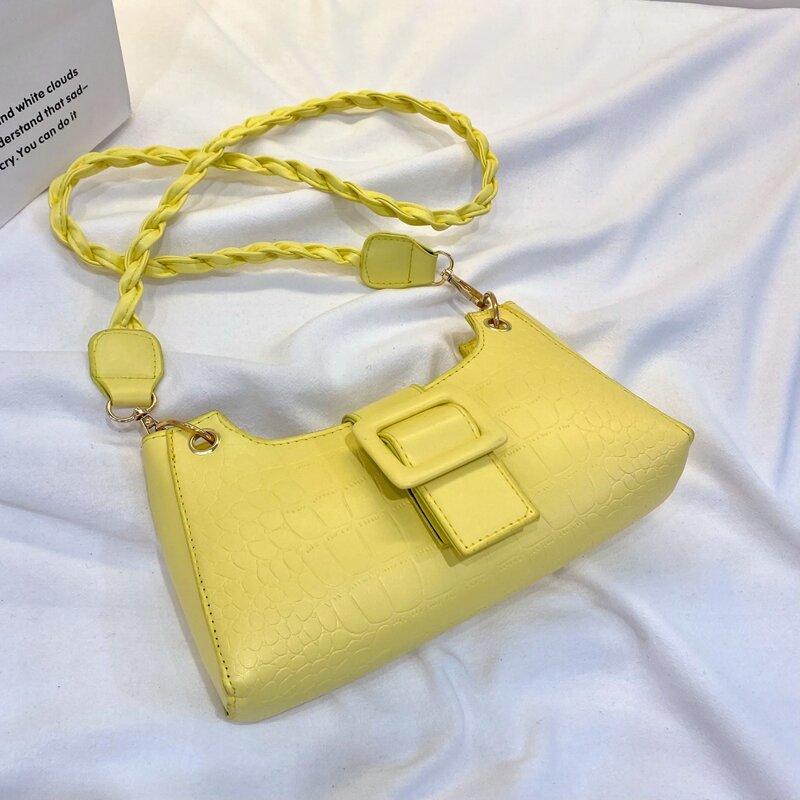 

Croc Embossed Buckle Strap Crossbody Bag, Yellow