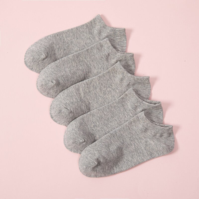 

5pairs Solid Ankle Socks, Grey
