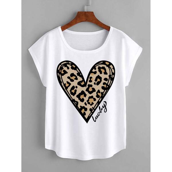 

Plus Heart & Letter Print Round Neck Tee, White