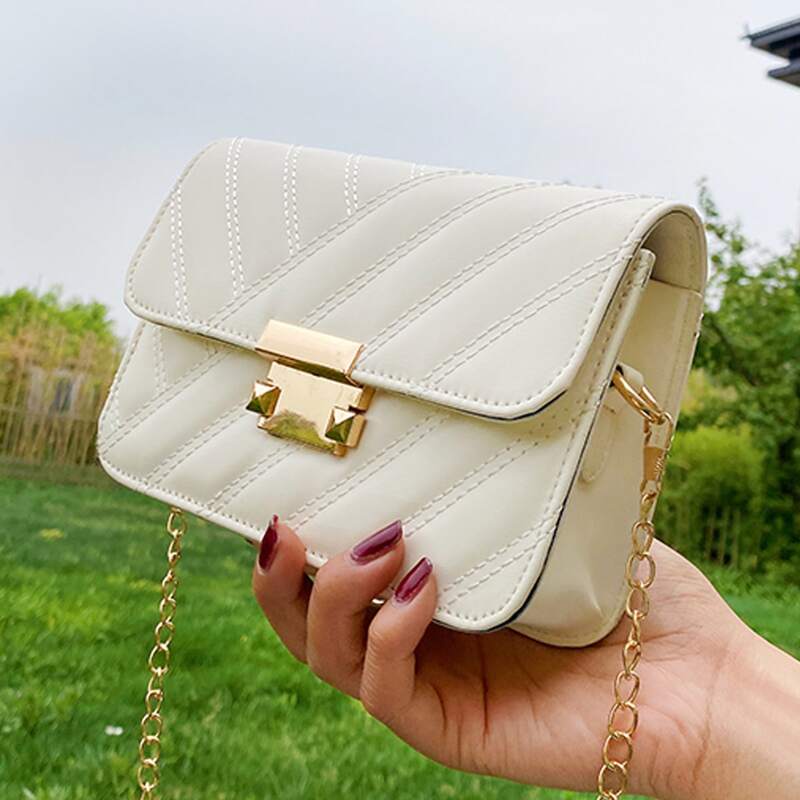 

Stitch Detail Chain Bag, Beige