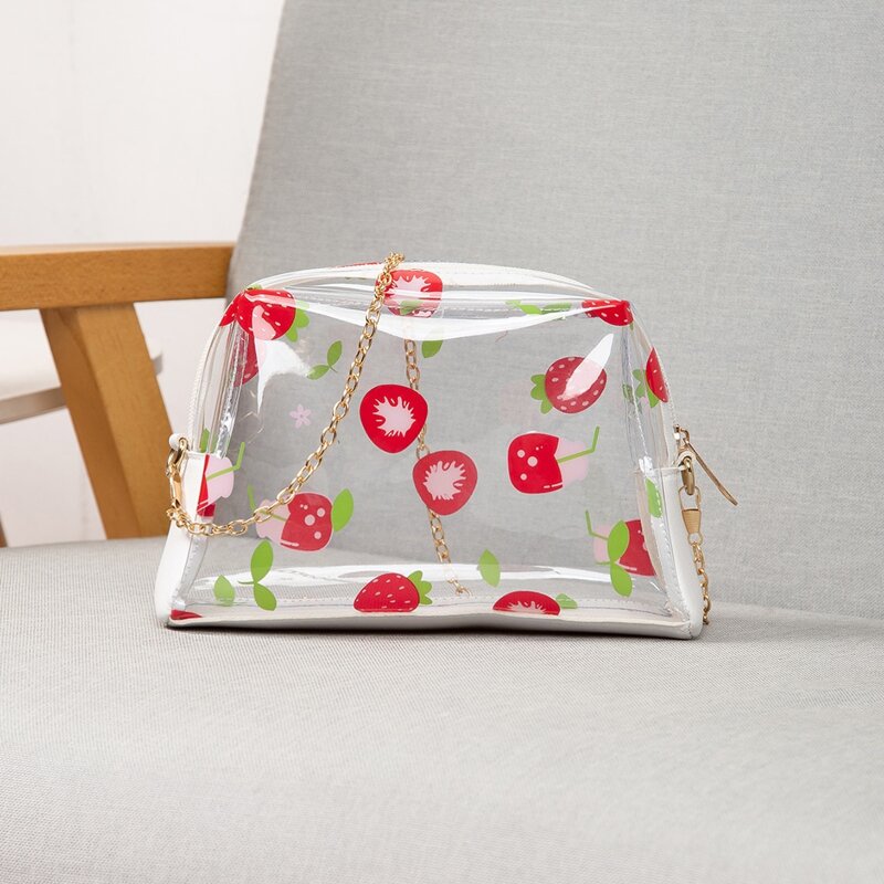 

Clear Strawberry Print Dome Bag, Red