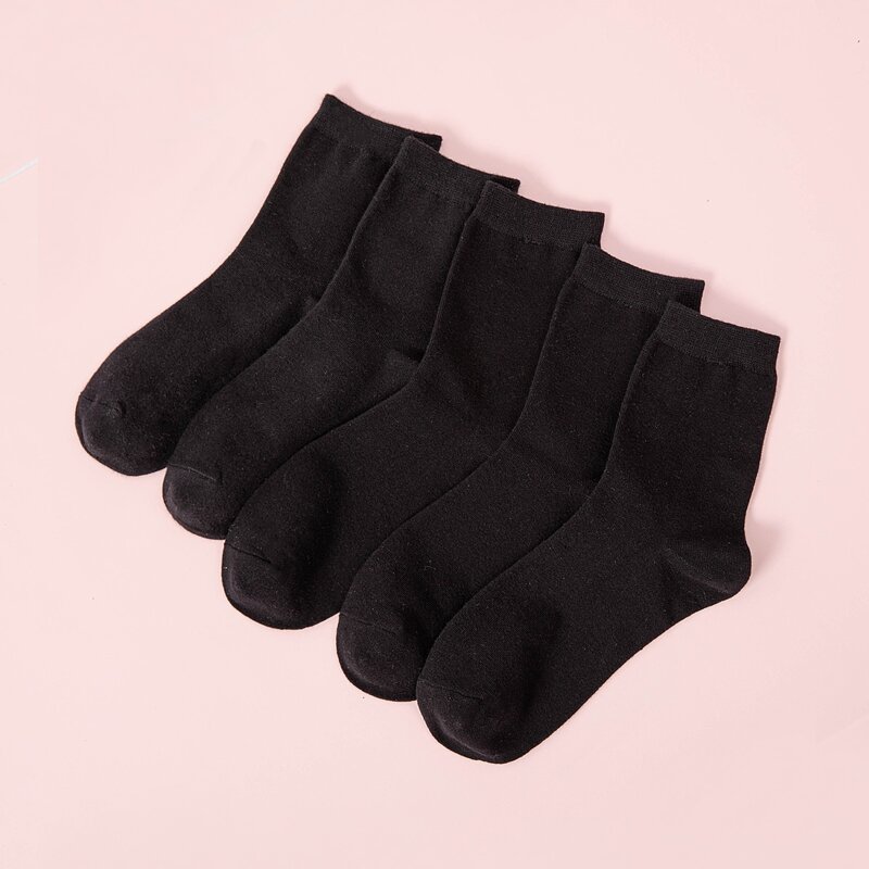 

5pairs Solid Crew Socks, Black