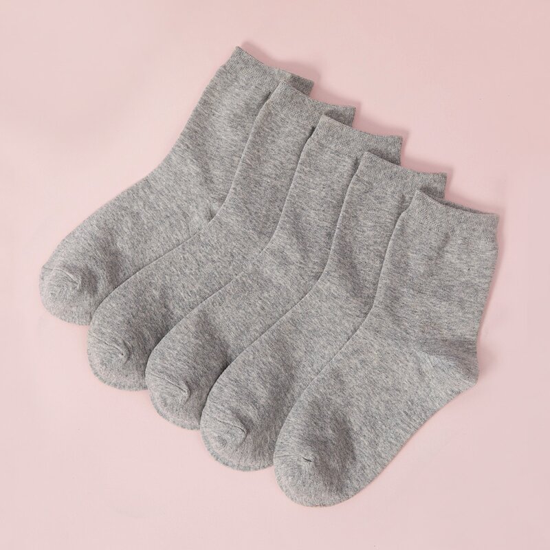

5pairs Plain Crew Socks, Grey