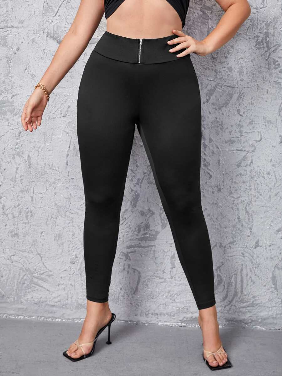 Leggings cremallera de talle alto - Negro - Ver 1