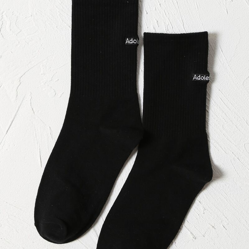 

Letter Embroidery Crew Socks, Black