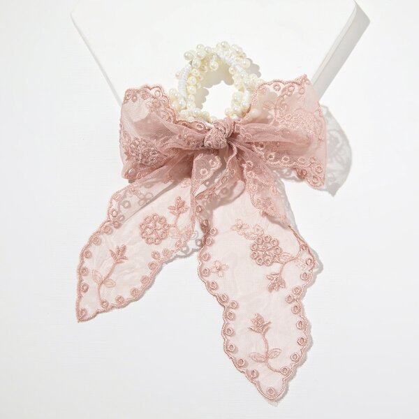 

Faux Pearl Decor Scarf Hair Tie, Baby pink