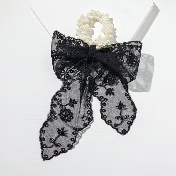 

Faux Pearl Decor Scarf Hair Tie, Black