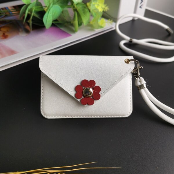 

Floral Appliques Purse With Wristlet, White