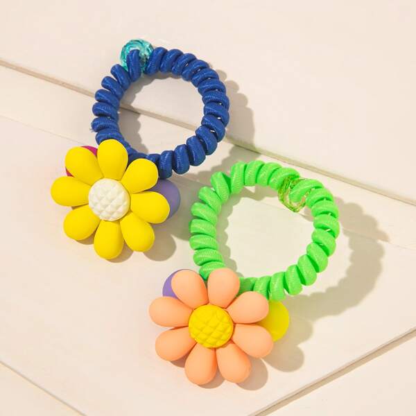 

2pcs Flower Decor Hair Tie, Multicolor