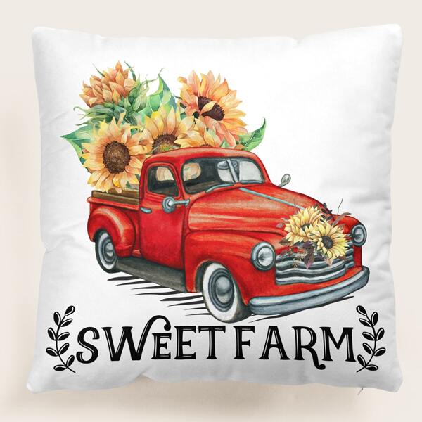 

Sunflower Print Cushion Cover Without Filler, Multicolor