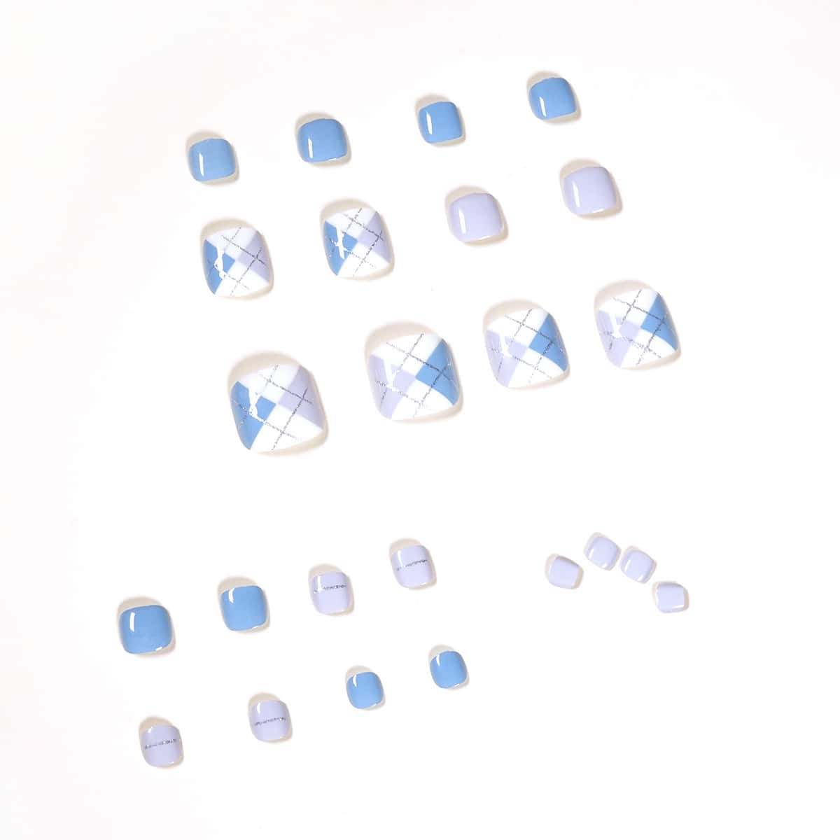 

24pcs Graphic Toe Fake Nail, Baby blue