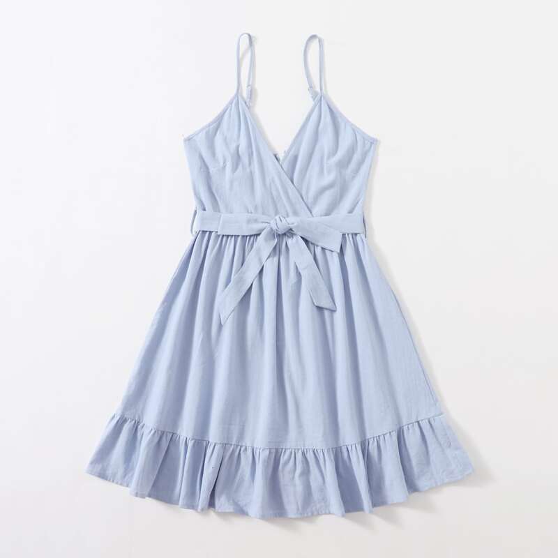 

Solid Belted Cami Dress, Blue