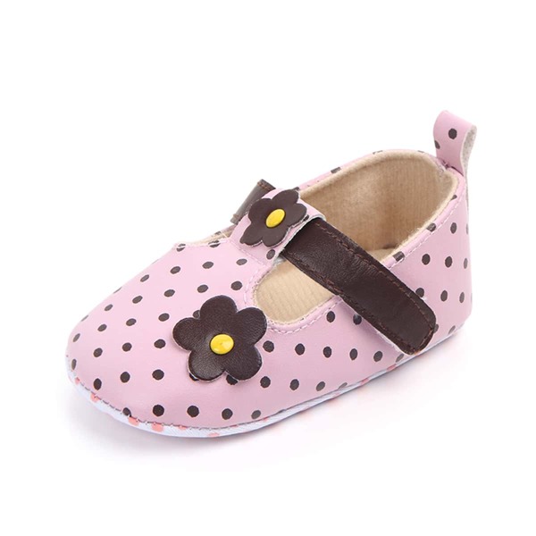 

Baby Girl Flower Decor Polka Dot Flats, Pink