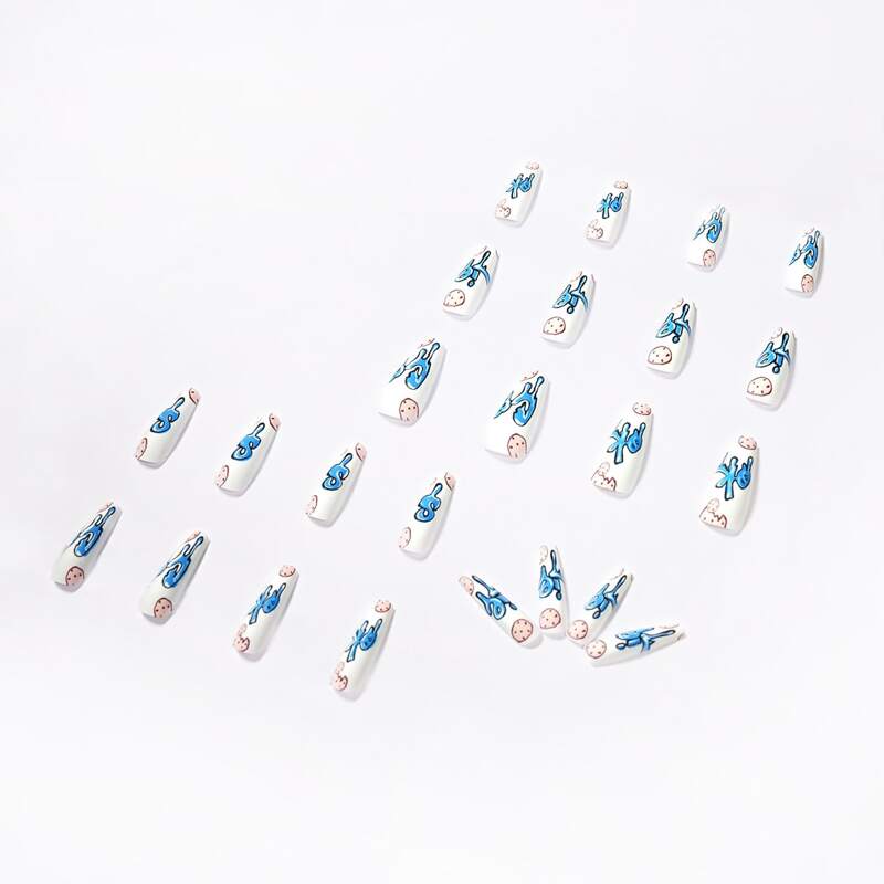 

24pcs Cartoon Fake Nail, Royal blue