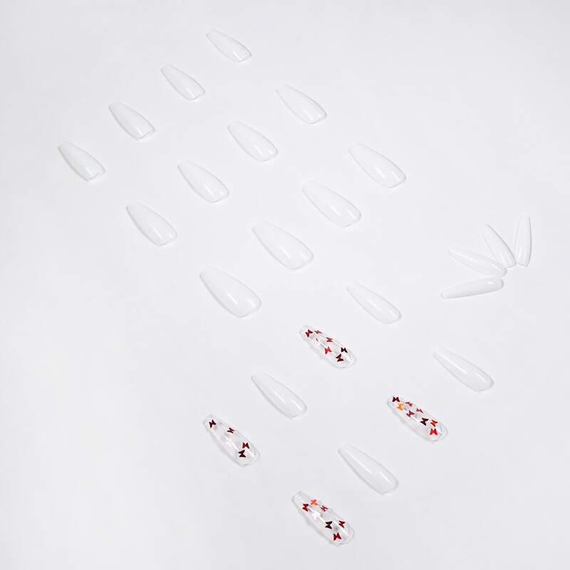 

24pcs Butterfly Fake Nail, Red and white