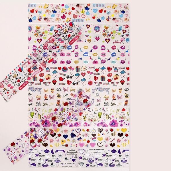 

10sheets Heart & Lip Pattern Nail Art Sticker, Multicolor