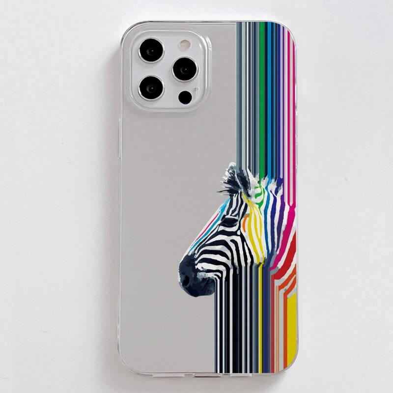 

Rainbow Zebra Print Phone Case, Clear
