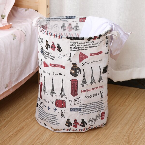 

1pc Slogan Graphic Laundry Hamper, Multicolor