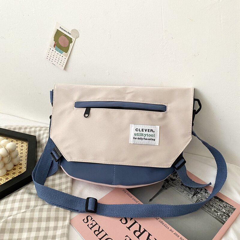 

Zip Front Two Tone Crossbody Bag, Blue