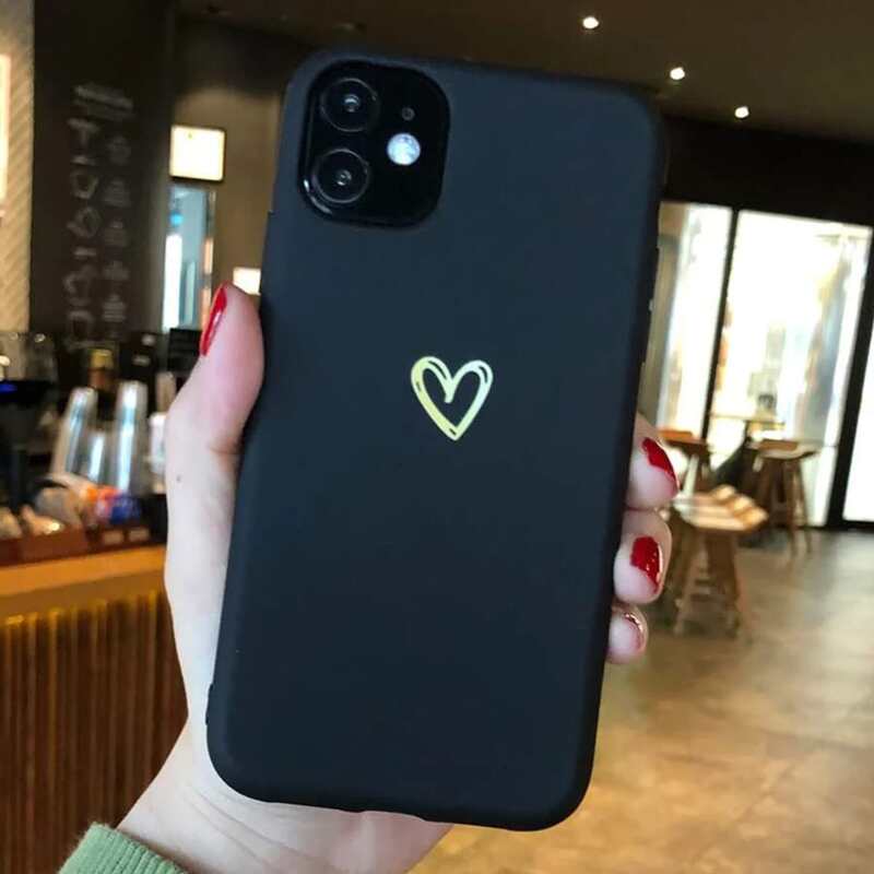 

Heart Print Phone Case, Black