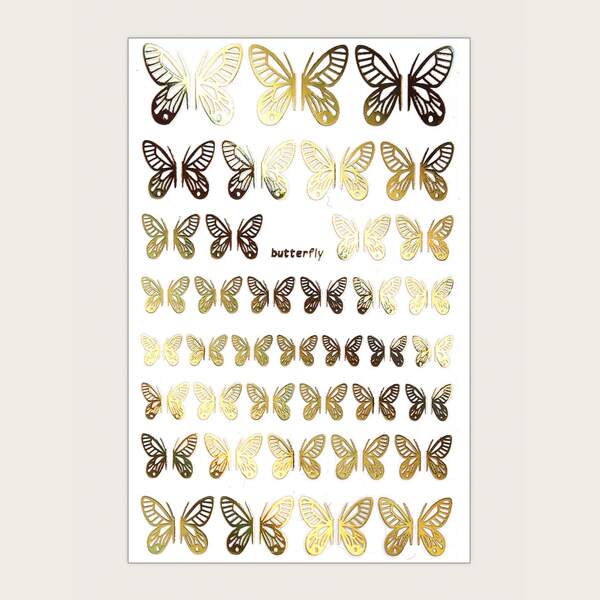

1sheet Hollow Out Butterfly Nail Art Sticker, Gold