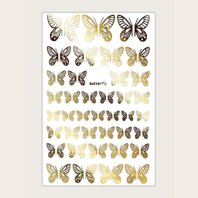 

1sheet Hollow Out Butterfly Nail Art Sticker, Gold