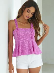 Frill Trim Peplum Cami Top - Mauve Purple - View 6
