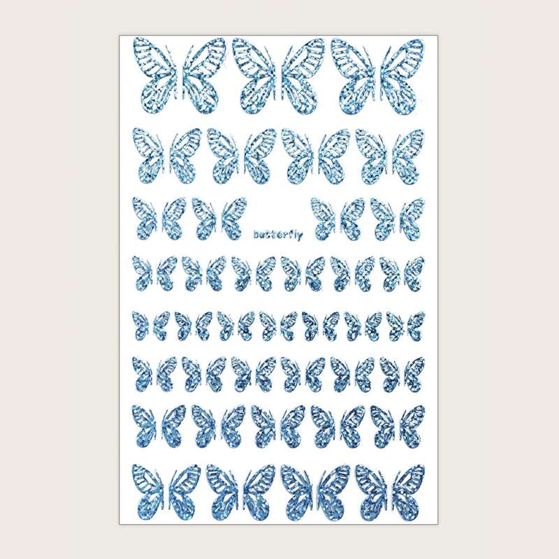 

1sheet Hollow Out Butterfly Nail Art Sticker, Baby blue