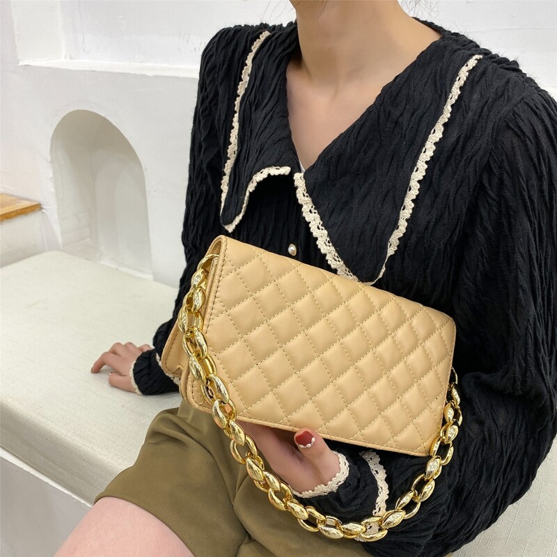 

Quilted Chain Shoulder Bag, Khaki