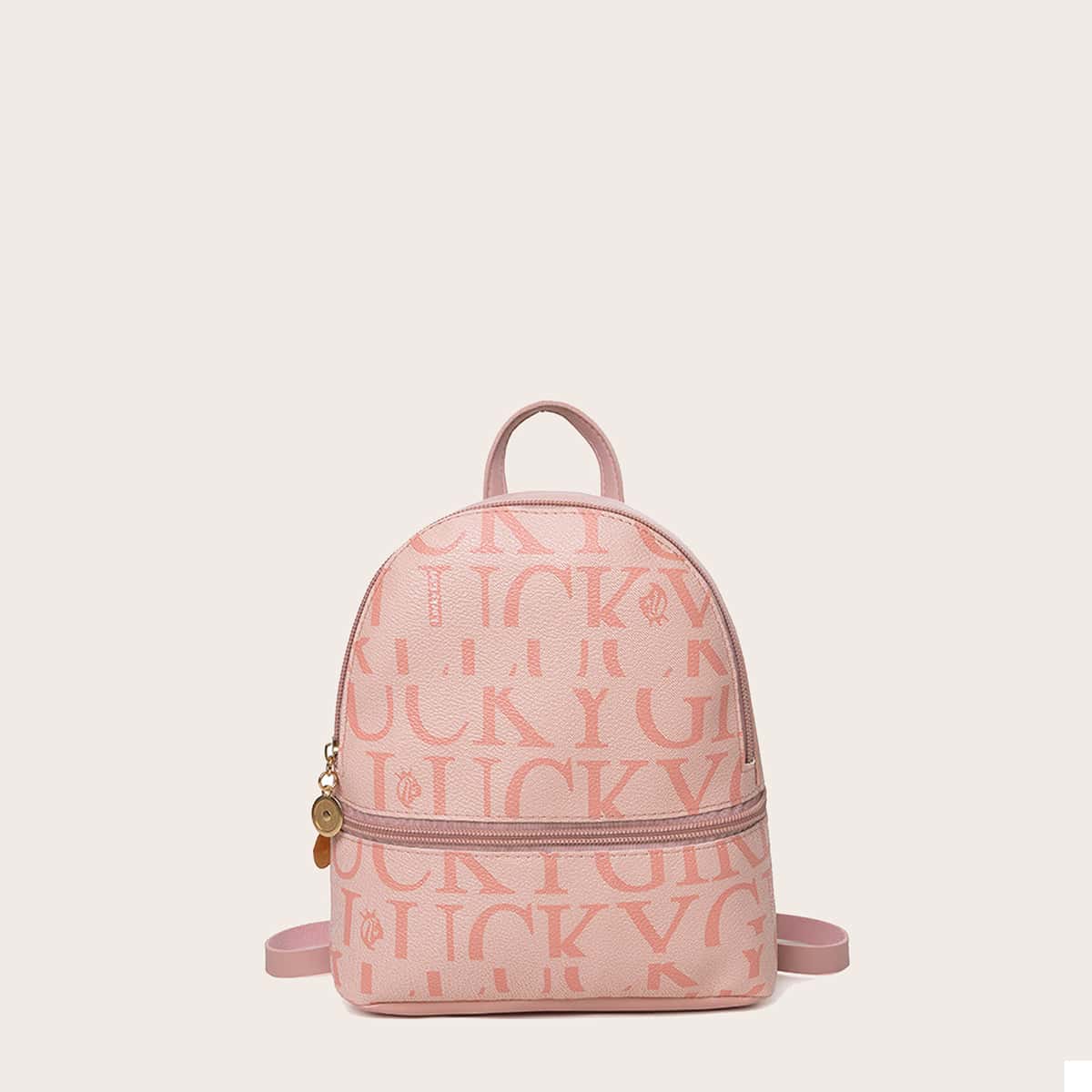 

Allover Letter Graphic Curved Top Backpack, Pink