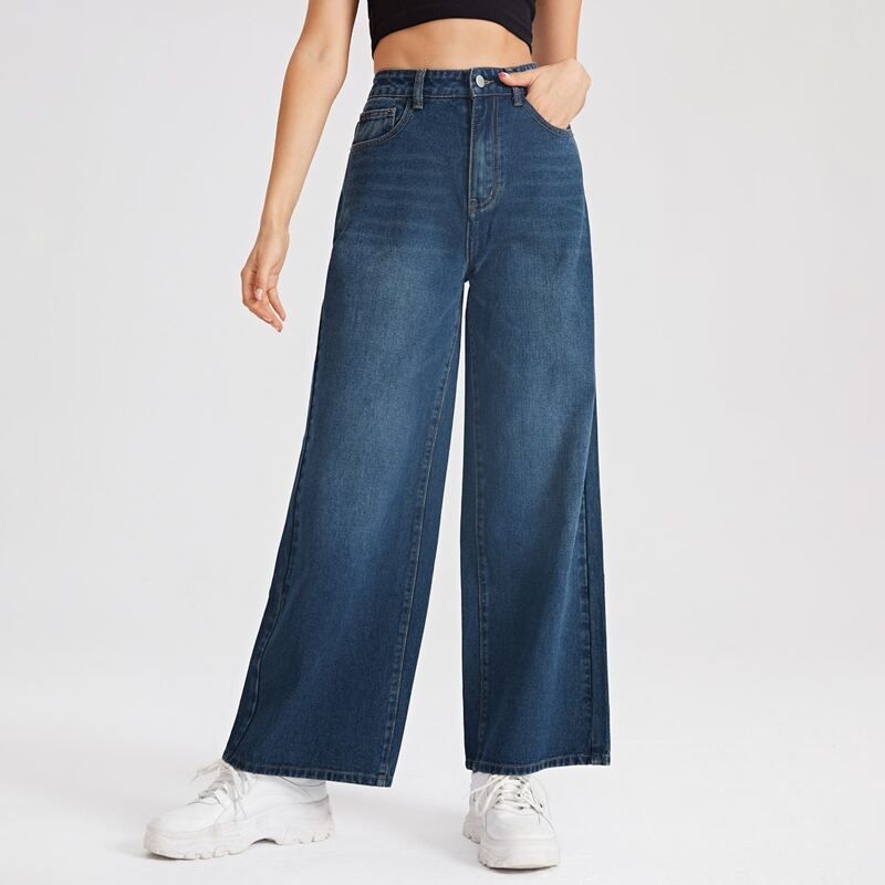 

Solid Wide Leg Jeans, Dark wash