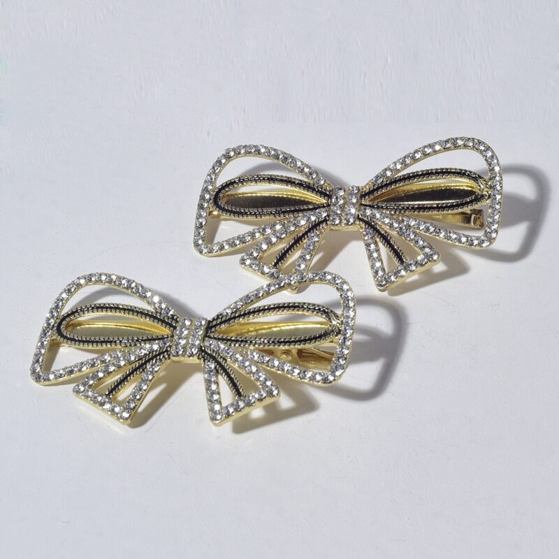 

2pcs Rhinestone Bow Hair Clip, Multicolor