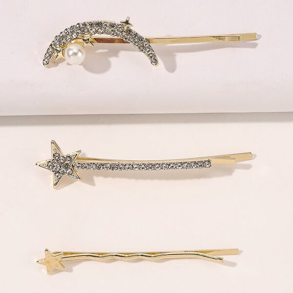 

3pcs Rhinestone Star Decor Hair Clip, Multicolor