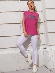 SHEIN Sports Letter Graphic Mesh Panel Sports Tank Top - Hot Pink - View 4